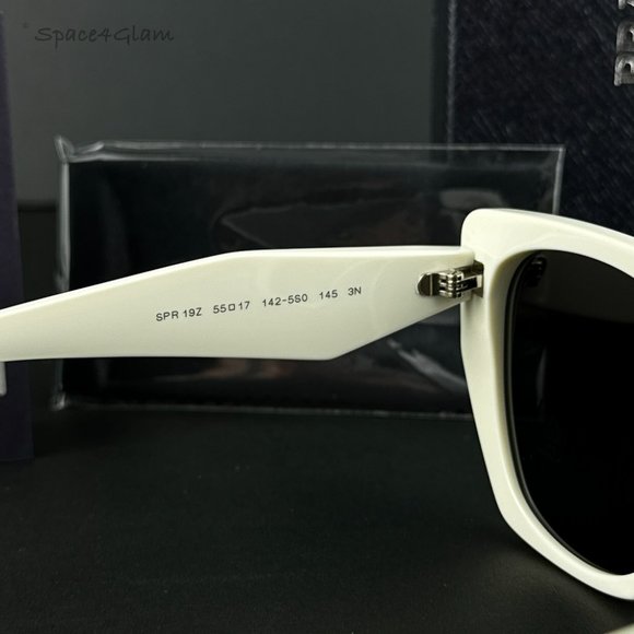 Prada PR19ZS 1425S0 Sunglasses Talc White Dark Grey Rectangle Women - Picture 5 of 8